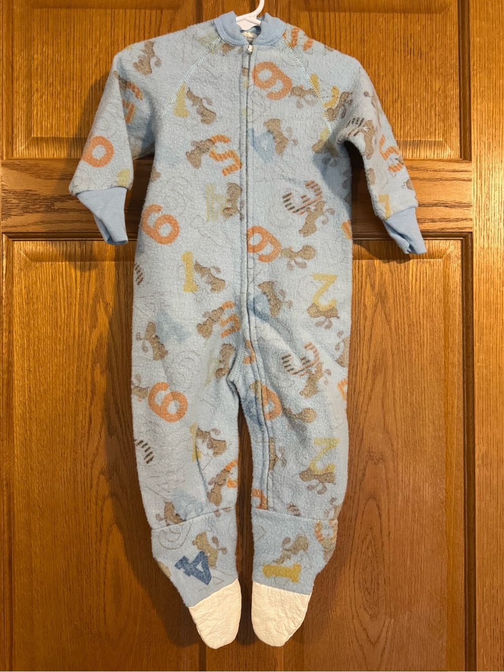 Vintage 70s 80s Blue Puppy Dog Number Footed Blanket Sleeper Size 2